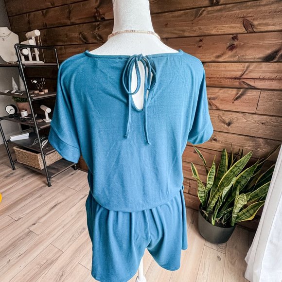 THE ABIGAIL DARK TEAL ROMPER - Picture 7 of 7
